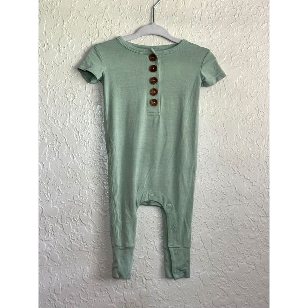 Posh Peanut Sage Green Henley Romper Pants Short Sleeve Gender Neutral 3-6Months